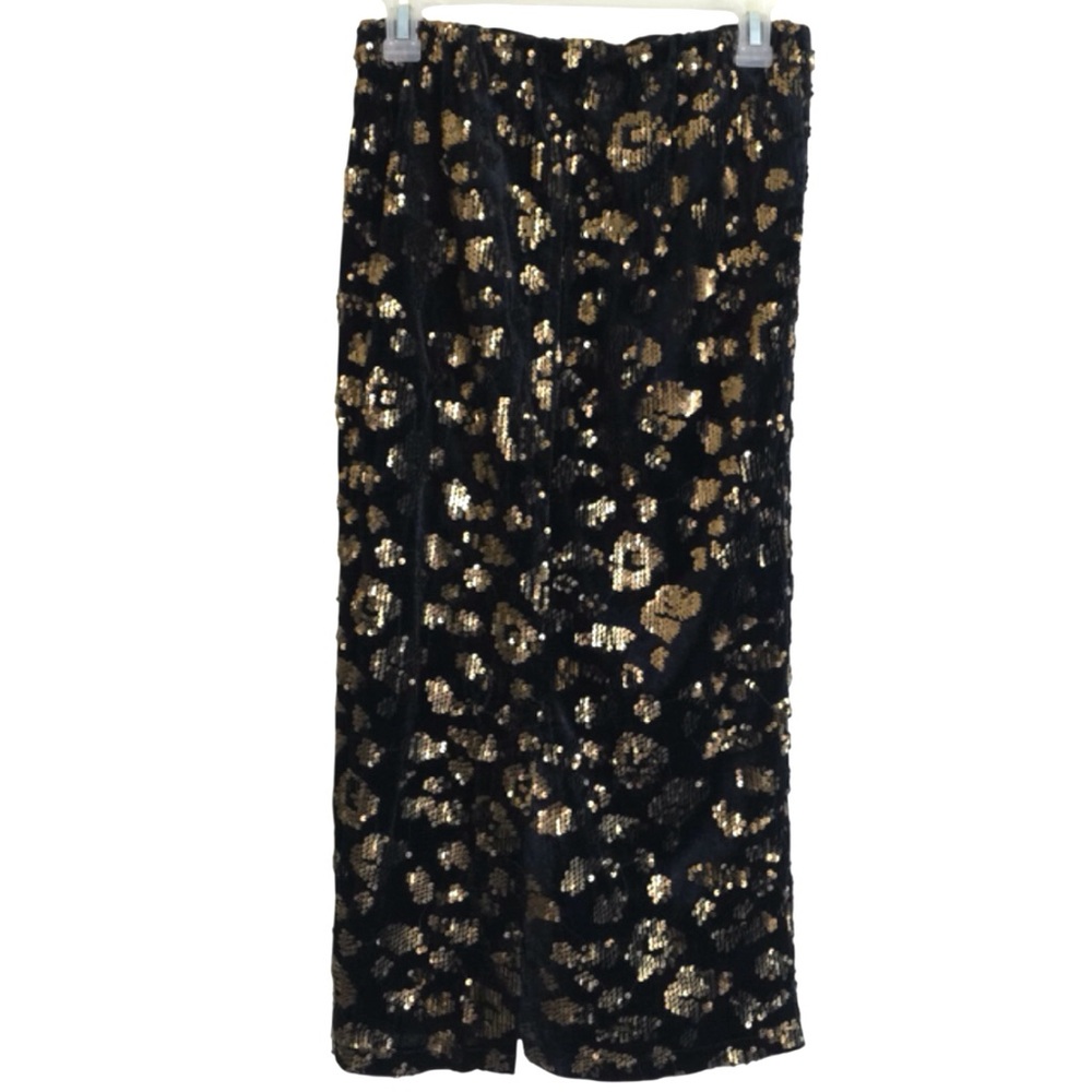 T Tahari Sequin Pull On Midi Skirt Black Velvet Cocktail Size Small - Picture 4 of 7